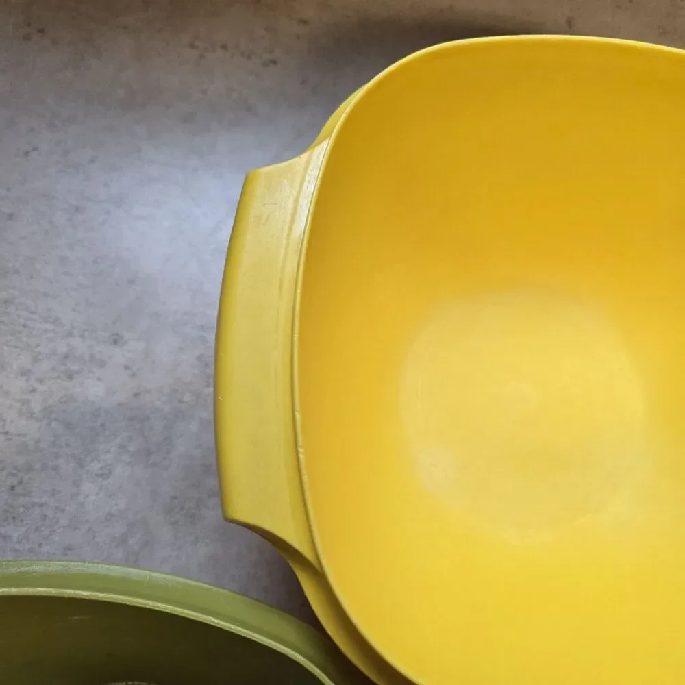 Tupperware Vintage Square Bowl & Lid Set 3pc Yellow Green Orange Plastic